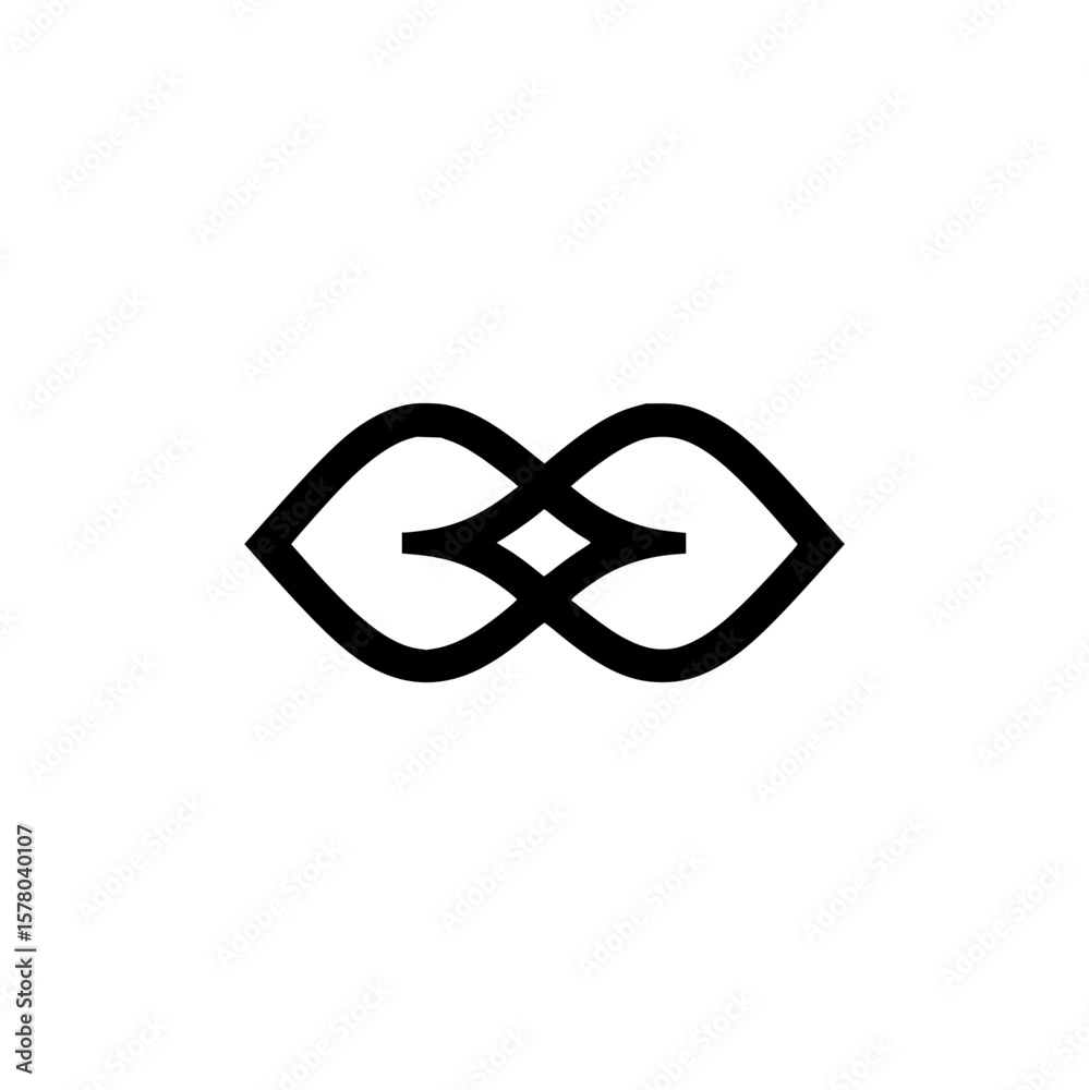 Poster abstract symmetrical design featuring interlocking curved shapes with a central diamond element shap