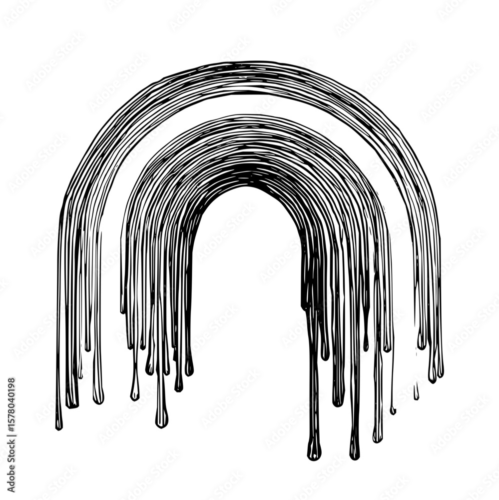 Poster two arched dripping lines creating a rainbow effect with black lines on a white background design el