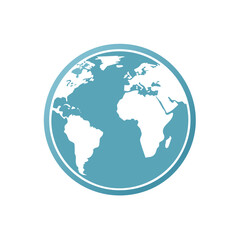 Global World in Blue Circled Design Showing Continents, Countries, Oceans, and Islands