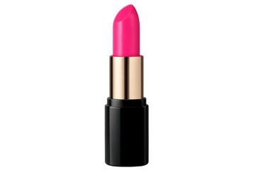 Obraz premium Pink lipstick resting in luxe golden-black packaging, highlighting cosmetic elegance against transparent backdrop