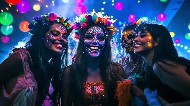 group of people in carnival mask