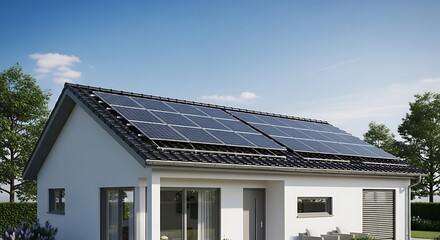 Solar Panels Gleam on Modern Home