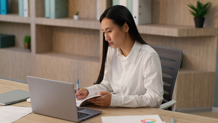 Serious attentive Asian Korean woman female worker Japanese girl company manager businesswoman...