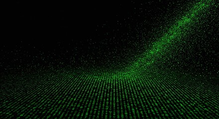 Green Digital Data Stream on Black Background in Futuristic Style