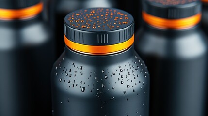 Refreshing condensation covers sleek, modern water bottle, emphasizing its cold contents