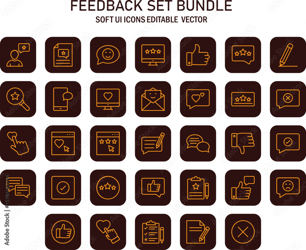 Poster comprehensive set of feedback and review icons for user interfaces and applications with modern simp
