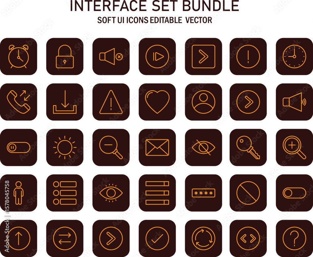 Poster sophisticated interface set bundle showcasing soft user interface icons with editable vector element