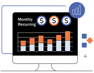 Flat Area Chart Showing Growth With SAAS Icons Including Cloud Symbol and Subscription Metrics in a Clean Minimal Infographic Design