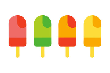 Four Popsicles With Fruity Flavors And Wooden Sticks