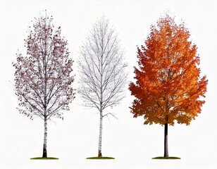 Naklejka premium Set of Prunus persica and Prunus avium blossoming frontal street trees 