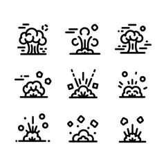 Set of weather forecast icons depicting different cloud and lightning scenarios