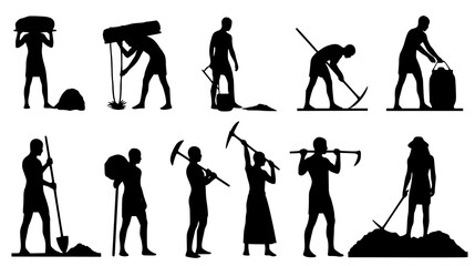 Ancient egyptian workers are shown performing manual labor, including farming, construction, and transport