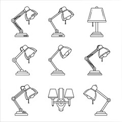 Set of desk lamps and table lamp with adjustable arms and shades