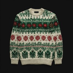 Cream Christmas sweater with intricate floral and snowflake pattern