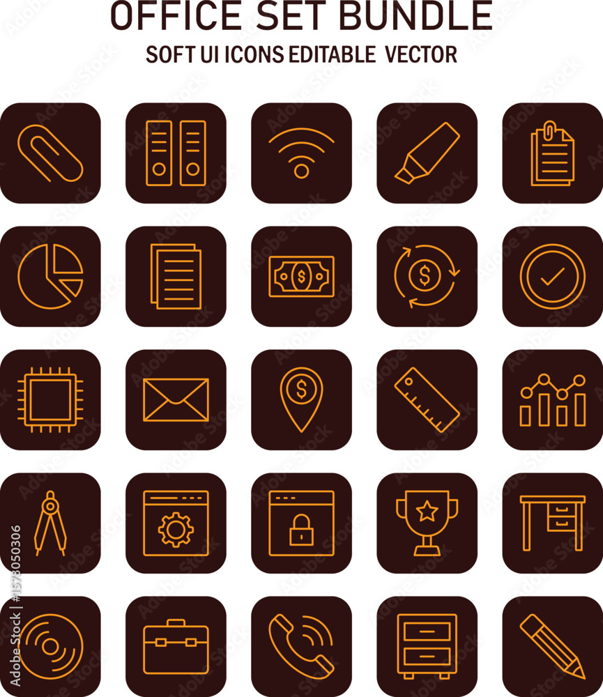 Poster aesthetic soft user interface office icons bundle portraying modern design elements for digital and 