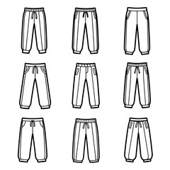 Set of jogging pants in various styles and fits for casual wear