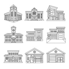 Set of architectural house outlines in line art style for design projects