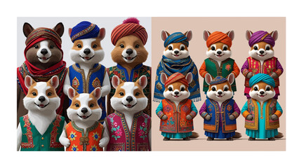 Fototapeta premium Anthropomorphic Animals in Cultural Clothing