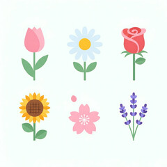 Stylized Floral Collection Tulip Daisy Rose Sunflower Cherry Blossom Lavender
