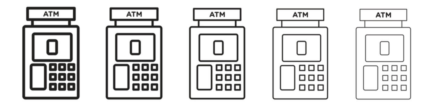ATM machine icon line art vector collection on white background