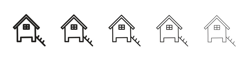Chicken coop icon line art vector collection on white background