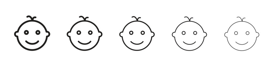 Child face icon line art vector collection on white background
