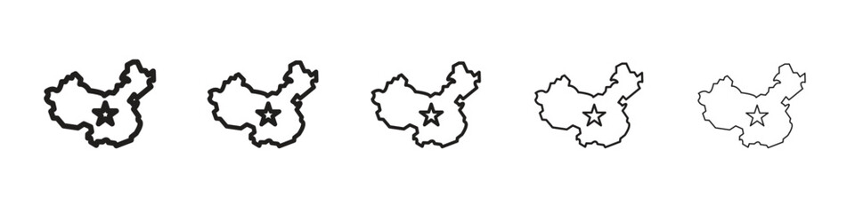 China map icon line art vector collection on white background