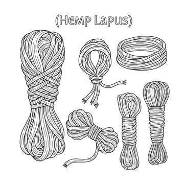 set of hemp lapus and bundles for craft and decoration