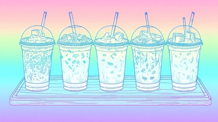 Colorful iced drinks on a tray