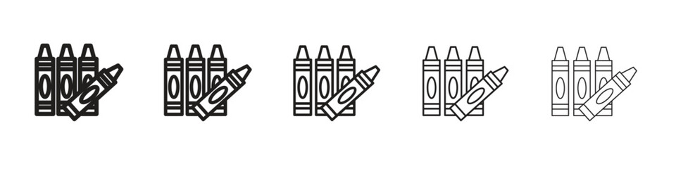 Crayon icon line art vector collection on white background