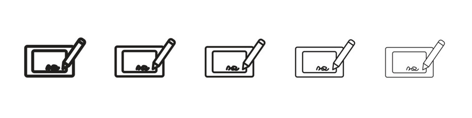 Electronic signature icon line art vector collection on white background