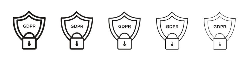 GDPR shield icon line art vector collection on white background