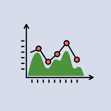 Green line graph illustrating fluctuating data points, showing growth and decline over time.