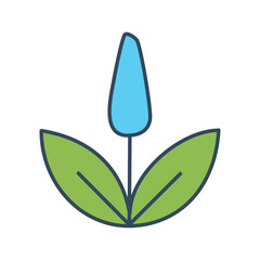 Obraz premium A stylized illustration of a vibrant blue flower with green leaves, perfect for representing nature or growth