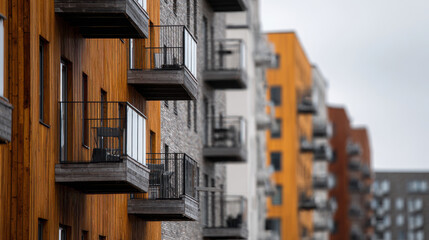 Obraz premium closeup view of modern wooden building facades showcasing innovative architectural styles