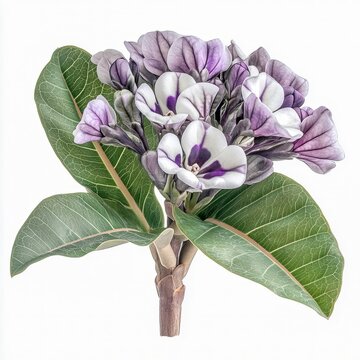 calotropis gigantea angel's wings plant large white or purple flowers with thick leathery leaves isolated on white transparent background