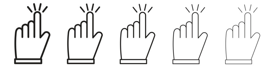 Pointing hand icon line art vector collection on white background