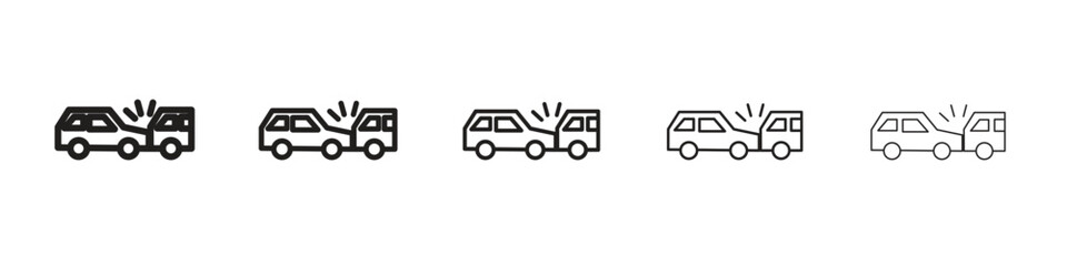 Rear end collision icon line art vector collection on white background
