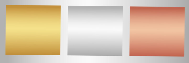 Gold,silver,bronze metallic texture.Metallic foil texture backgrounds set.Polished, brushed texture for design concepts, web, prints, posters, wallpapers, interfaces. Vector illustration EPS 10