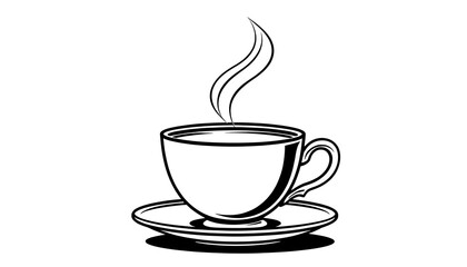 Fototapeta premium a simple and elegant line drawing of a steaming cup of coffee, evoking warmth and comfort. The steam curls gently upwards, creating a sense of coziness