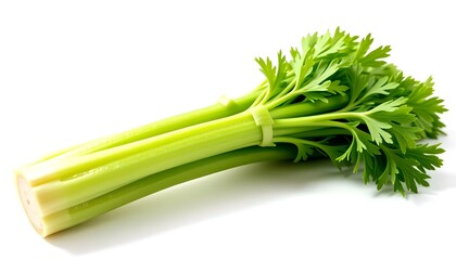 Fototapeta premium freshly picked celery stalks with vibrant green leaves, ready to be used in a healthy dish