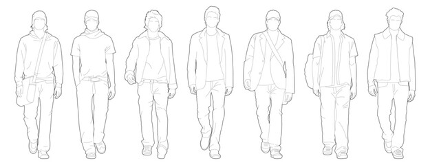 Set of CAD drawnings of fashion boys version 02 outline vector templates for digital model of architecture and urbanism and design projects