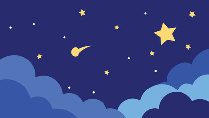 Naklejka premium Stylized illustration of a night sky featuring stars clouds and a shooting star.