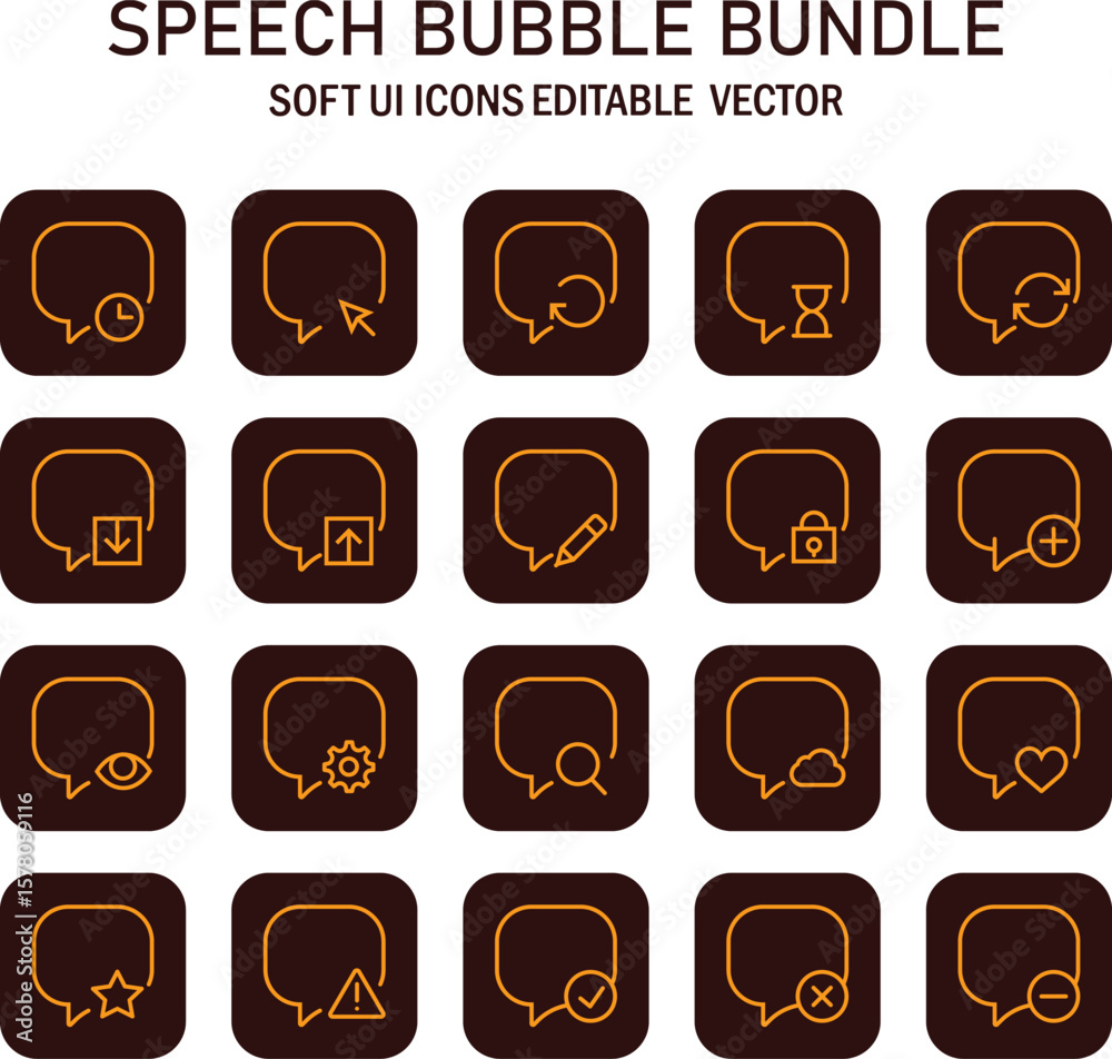Poster Diverse speech bubble icon bundle for user interface design with editable vector graphics and soft outline style