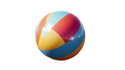 A vibrant beach ball with bold primary color segments ready for summer fun with clear glossy on transparent background