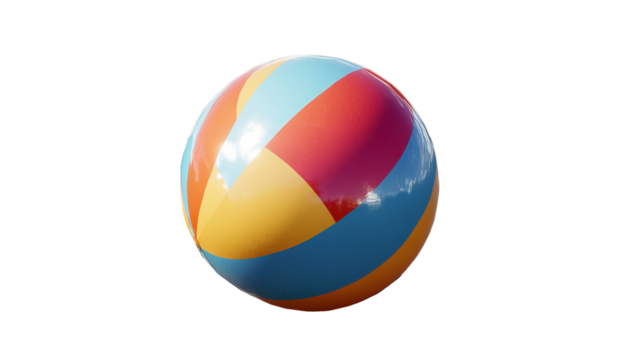 A vibrant beach ball with bold primary color segments ready for summer fun with clear glossy on transparent background