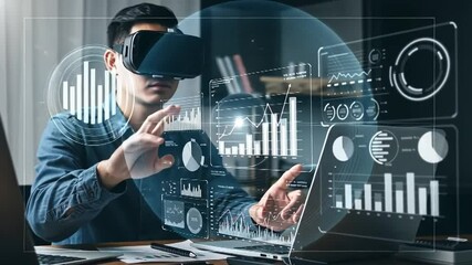 business man typing on a virtual screen - Powered by Adobe