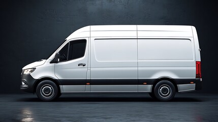 White Cargo Van Side View on Dark Background