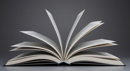 Fototapeta premium Open Book with Pages Fanned Out on Dark Gray Background