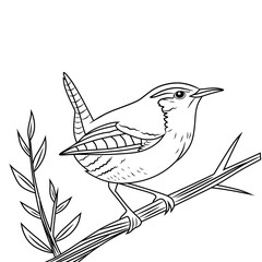 wren bird silhouette, black and white silhouette, vector and illustration
